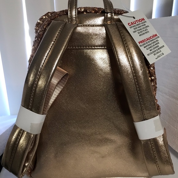 Disney Loungefly Rose Gold Sequin Minnie Backpack - Picture 3 of 7